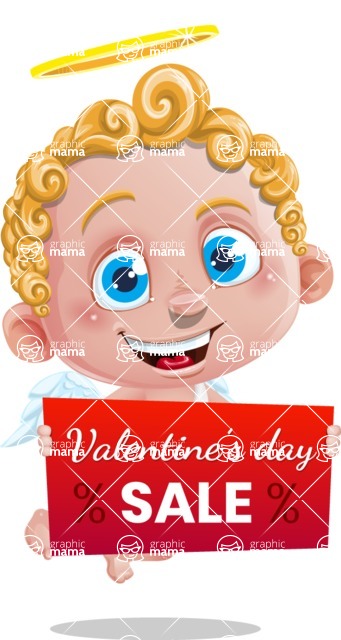 Cupid Cartoon Character - Cartoon Cupid with Valentine's Day Sale Banner
